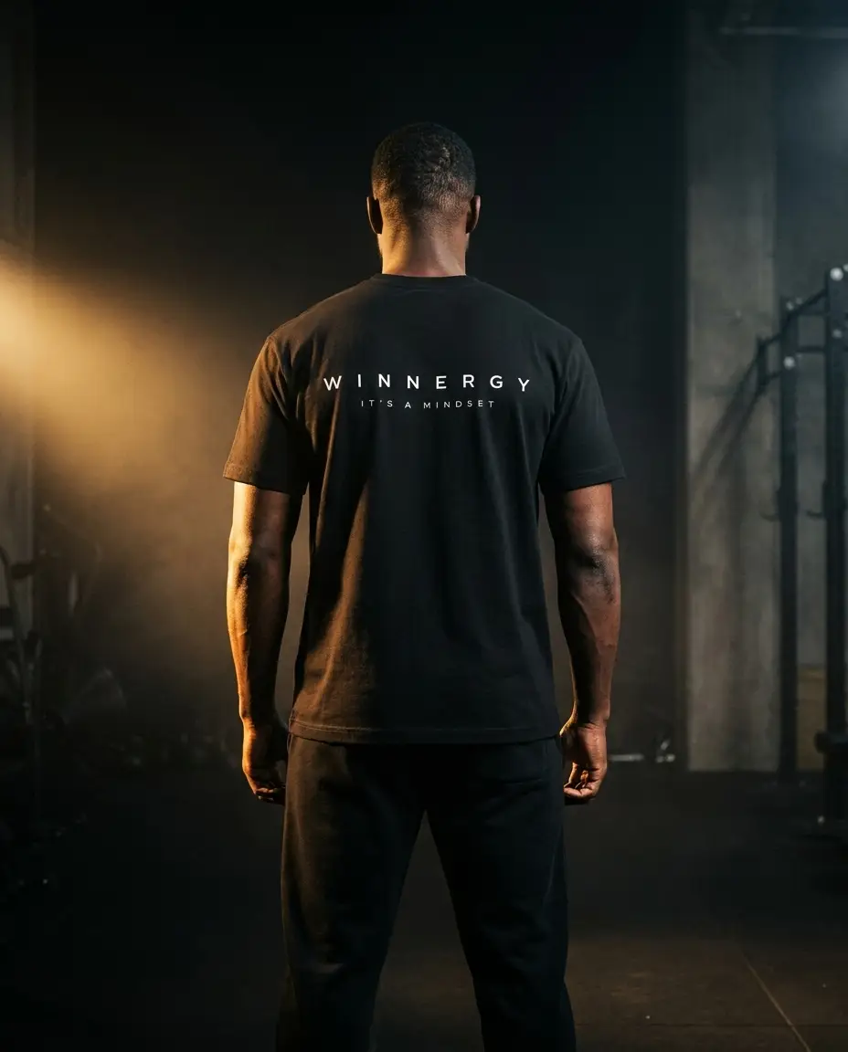 Winnergy black tee, back view